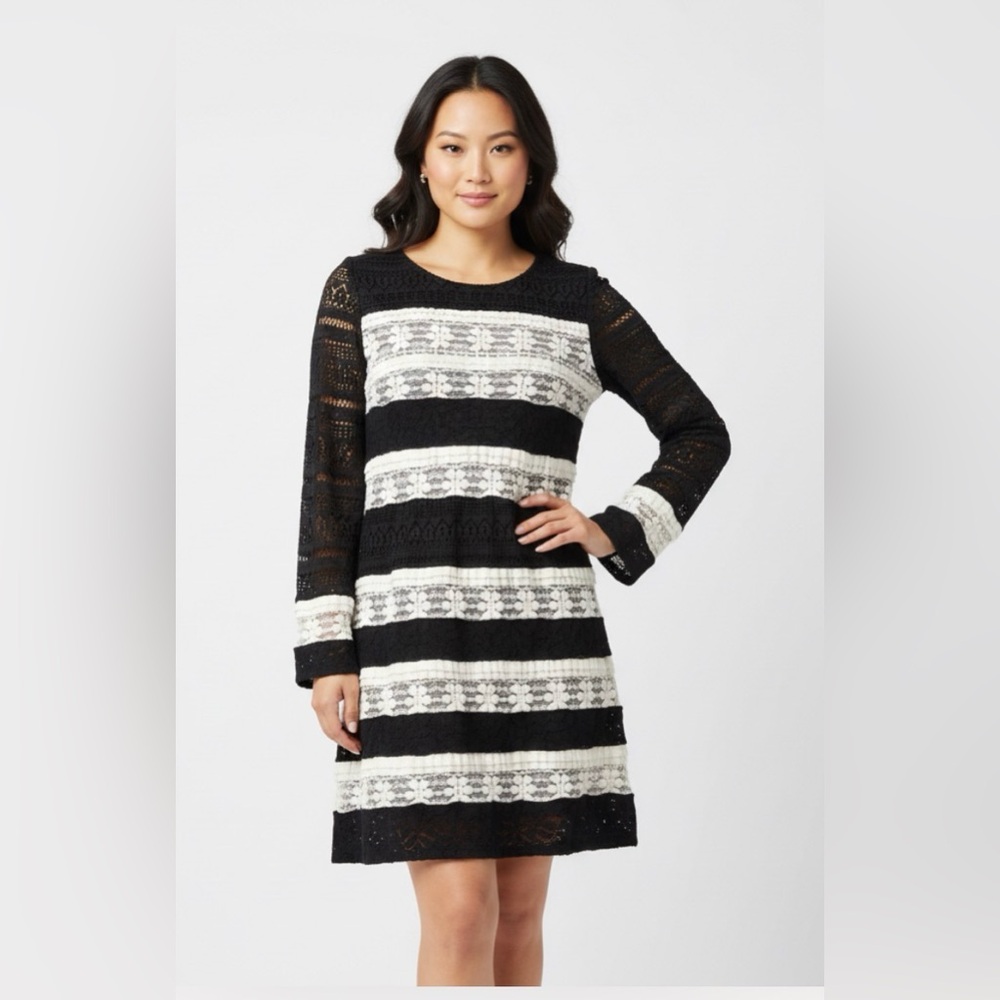 Twin-Set Black and White Striped Lace Dress Size M